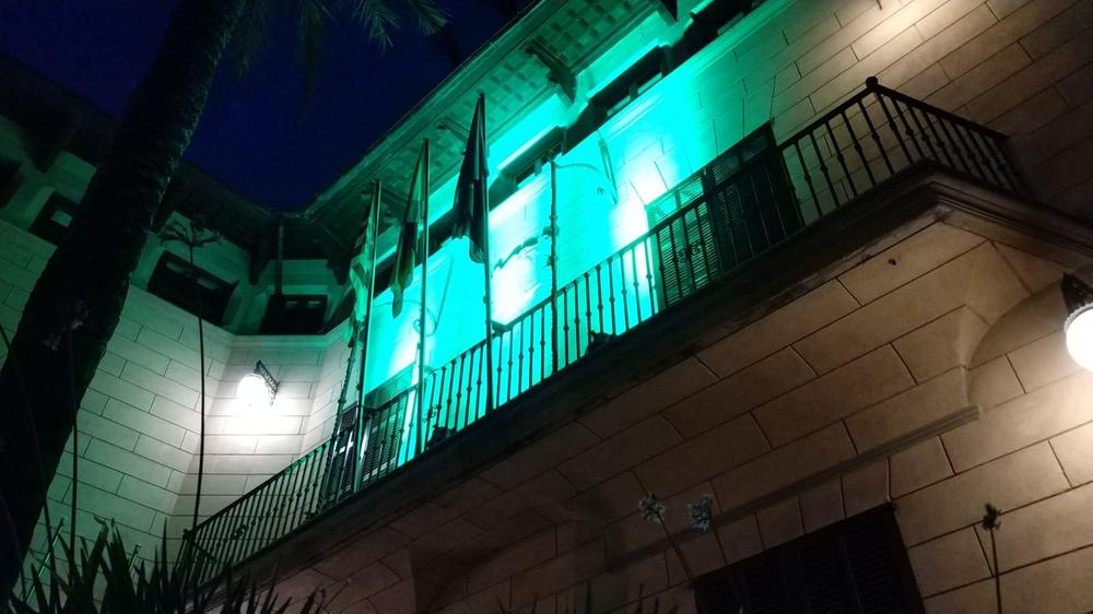 La fachada del Ayuntamiento se ilumina de verde por el Da Mundial contra el ELA