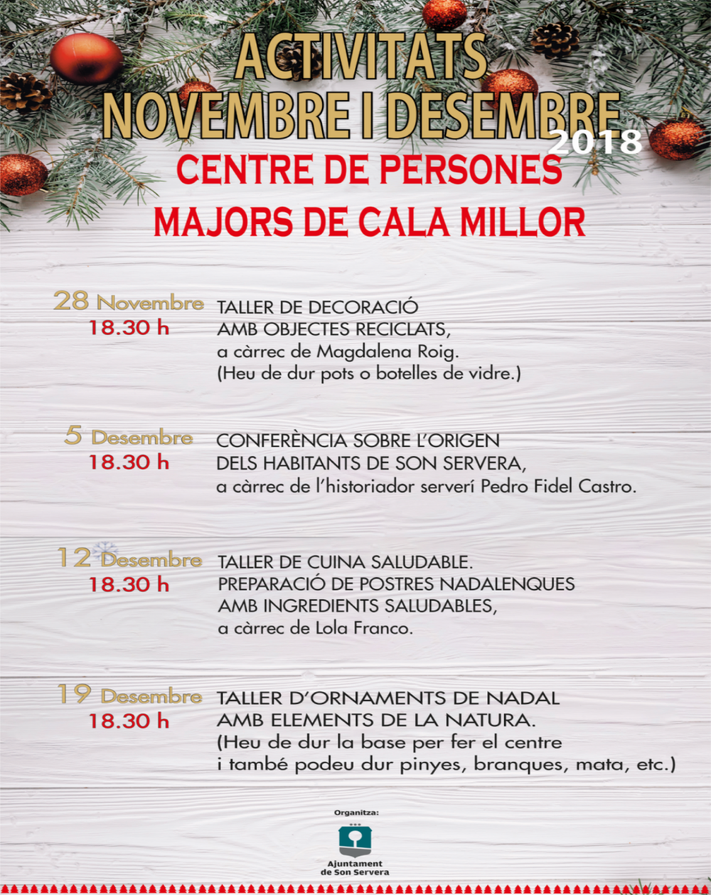 Actividades tercera edad Cala Millor: noviembre y diciembre 2018