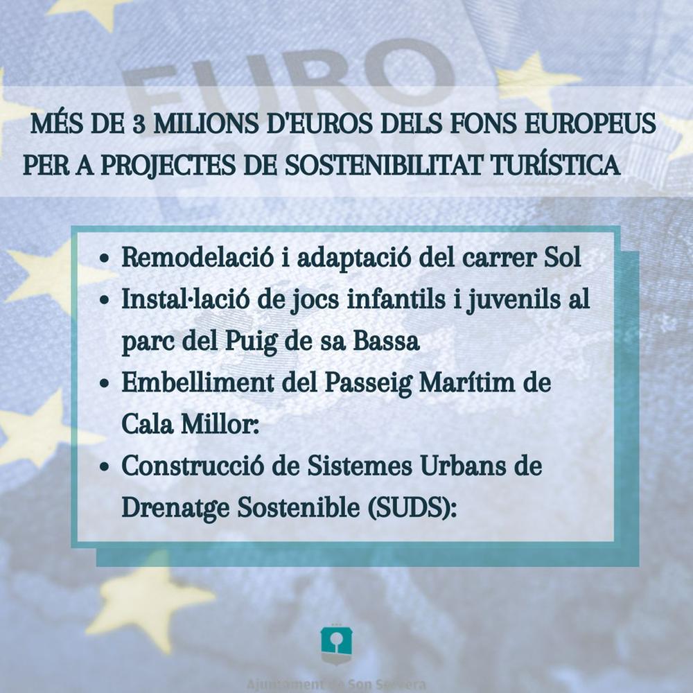 Son Servera recibir 3 millones de euros de los Fondos Europeos para proyectos de sostenibilidad turstica