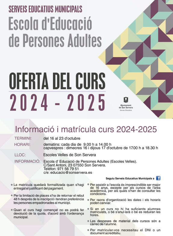 Oferta cursos escuela de adultos 2024/2025