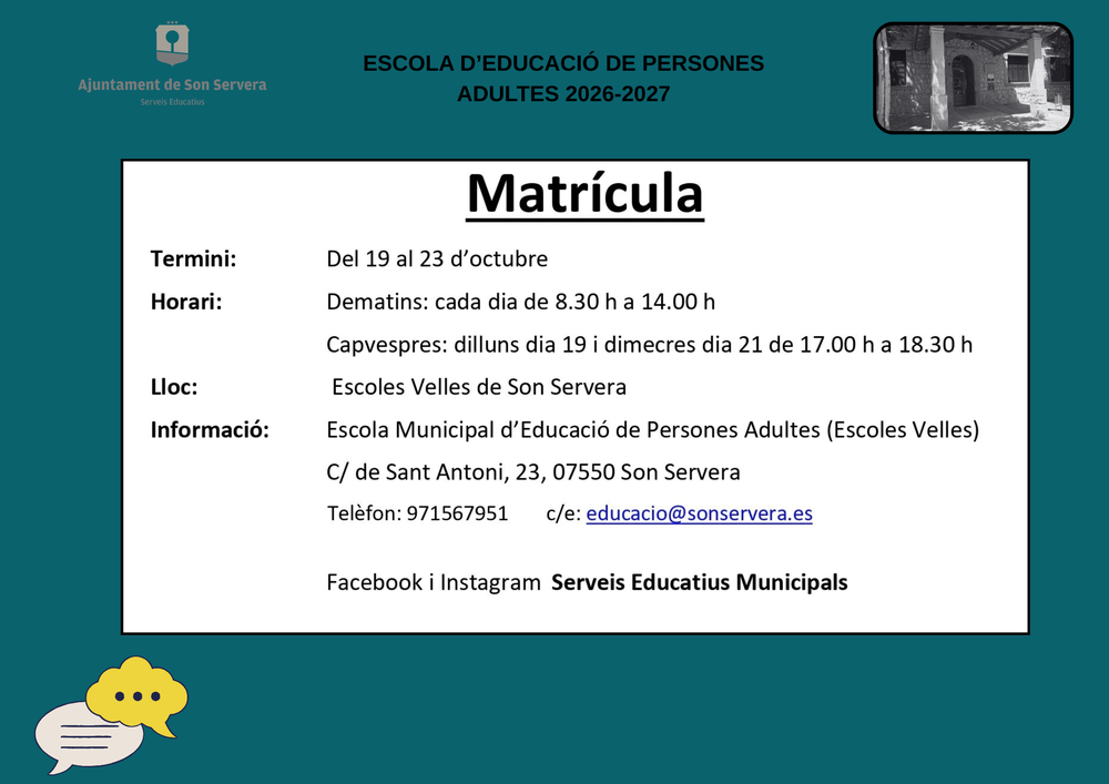 Cursos i tallers de l'Escola d'Educaci� de Persones Adultes 2026-2027