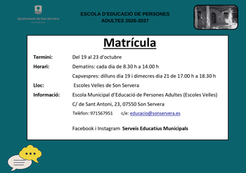 Cursos i tallers de l'Escola d'Educaci� de Persones Adultes 2026-2027