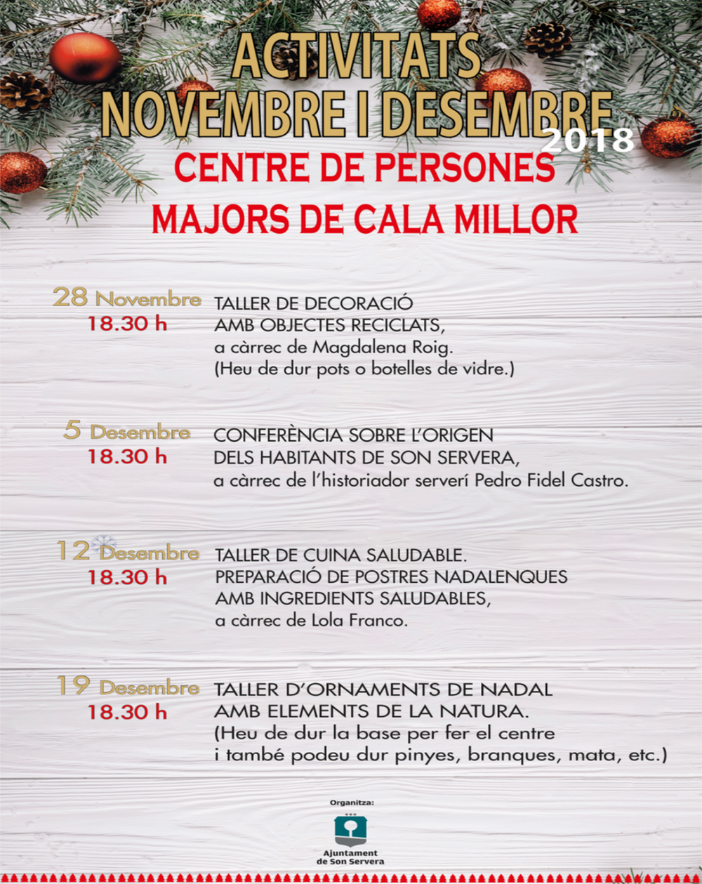 Activitats tercera edat Cala Millor: novembre i desembre 2018