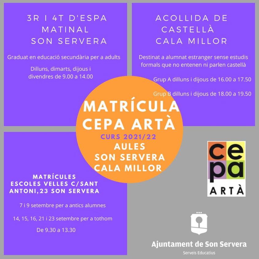 Matrcula dels cursos de l'oferta formativa del CEPA Art